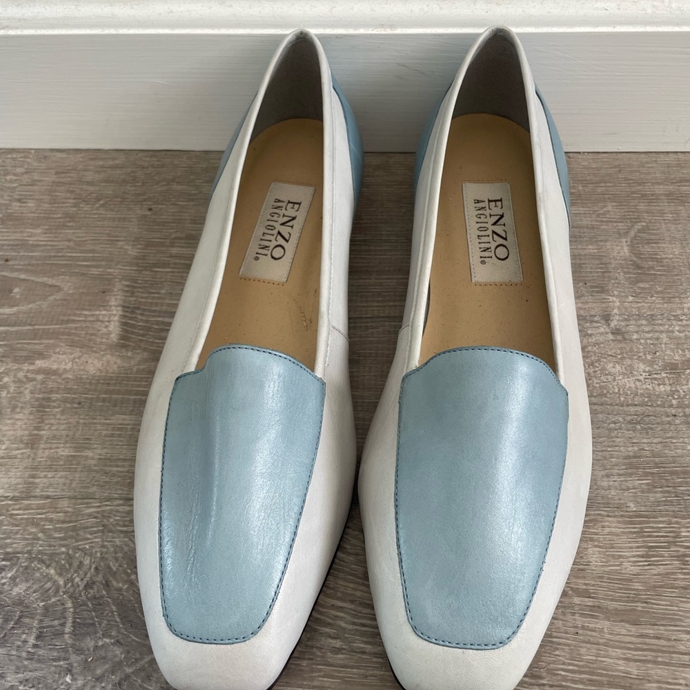 Enzo Angiolini Blue and White Flats with Modern Design